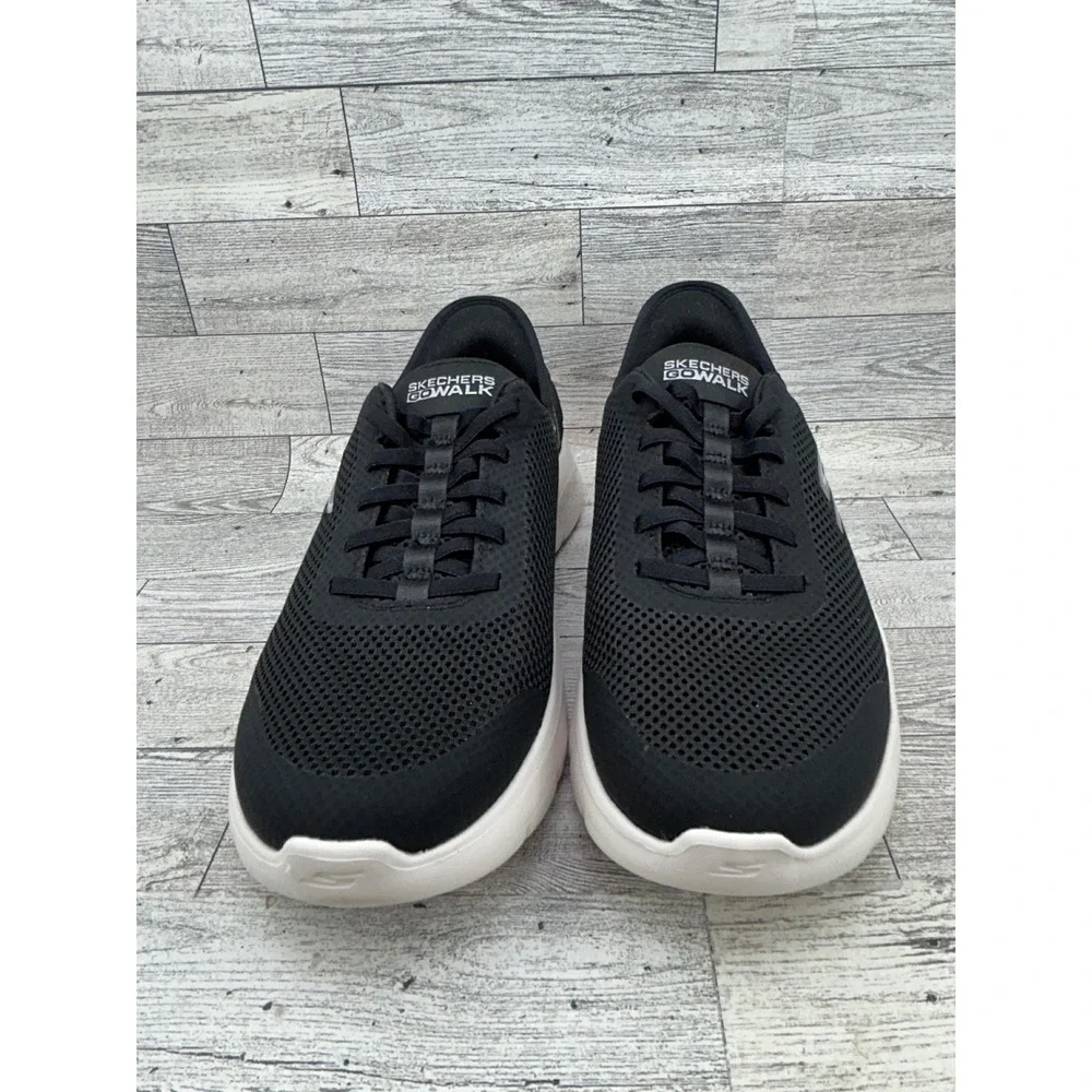Skechers GoWalk Slip-Ins Women 8 Black White Mesh Walking Shoes 124836W Wide Fit